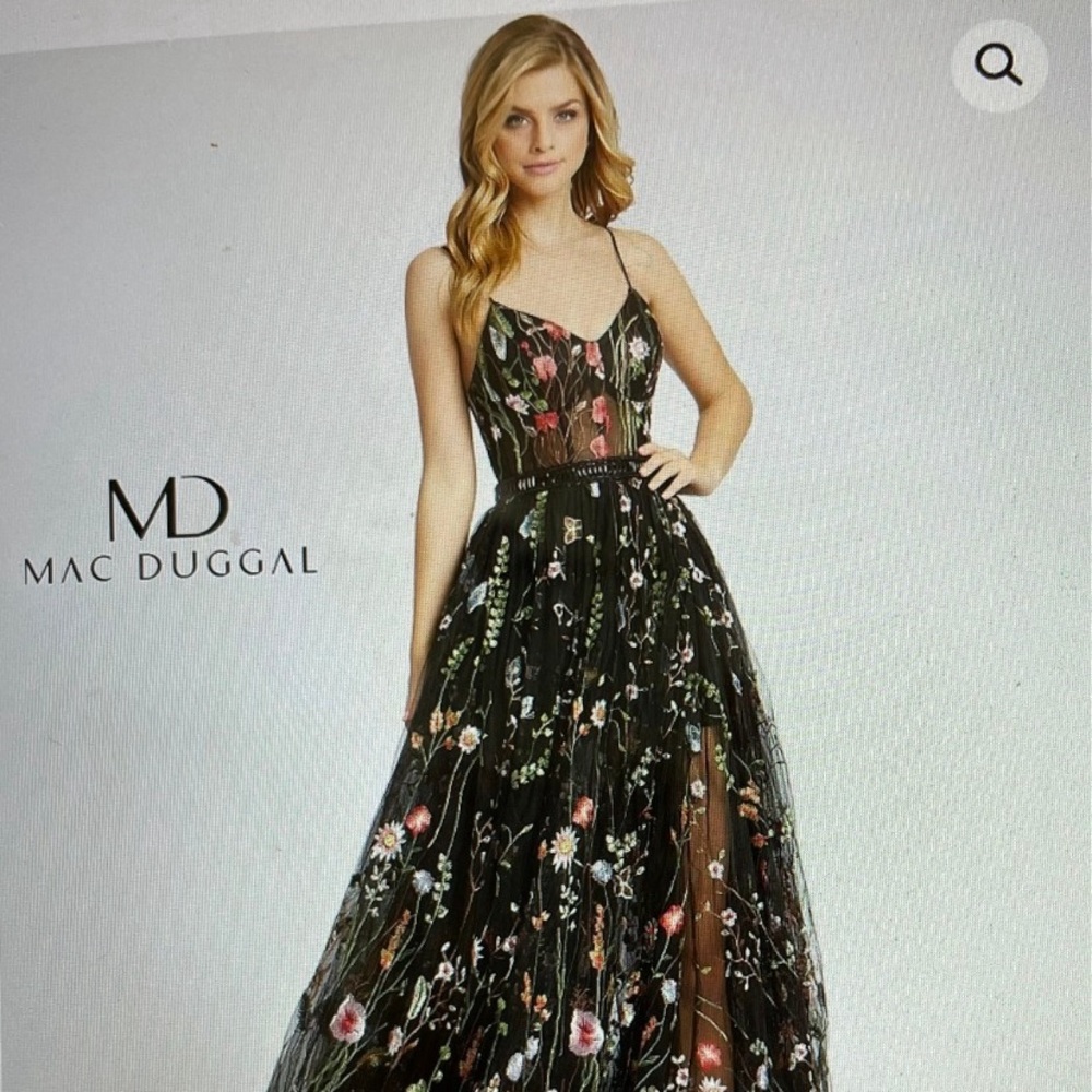 MAC DUGGAL embroidered black gown- size 8